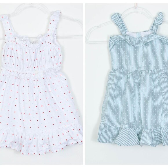 BUNDLE (2) Janie and Jack Size 4 Ruffle Dresses White Polka Dot and Green Stripe
